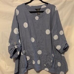 Linen Ali Miles Blue and White Polka Dot Tunic